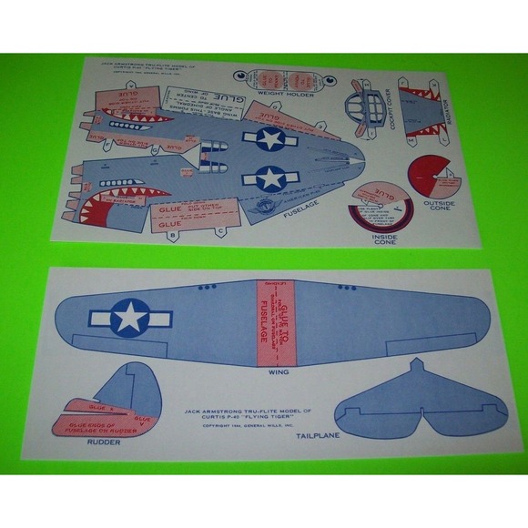 Airplane Toy Jack Armstrong Tru-Flite Model Of Curtis P-40 Flying Tiger GM 1944 - Picture 5 of 12